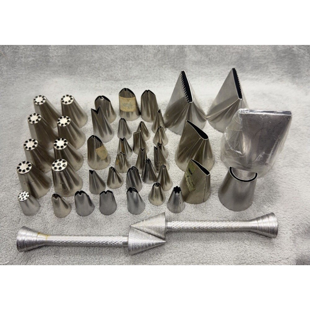 Milton & Ateco Icing and Fondant Nozzles Cake Decorating Tips Steel Lot of 45